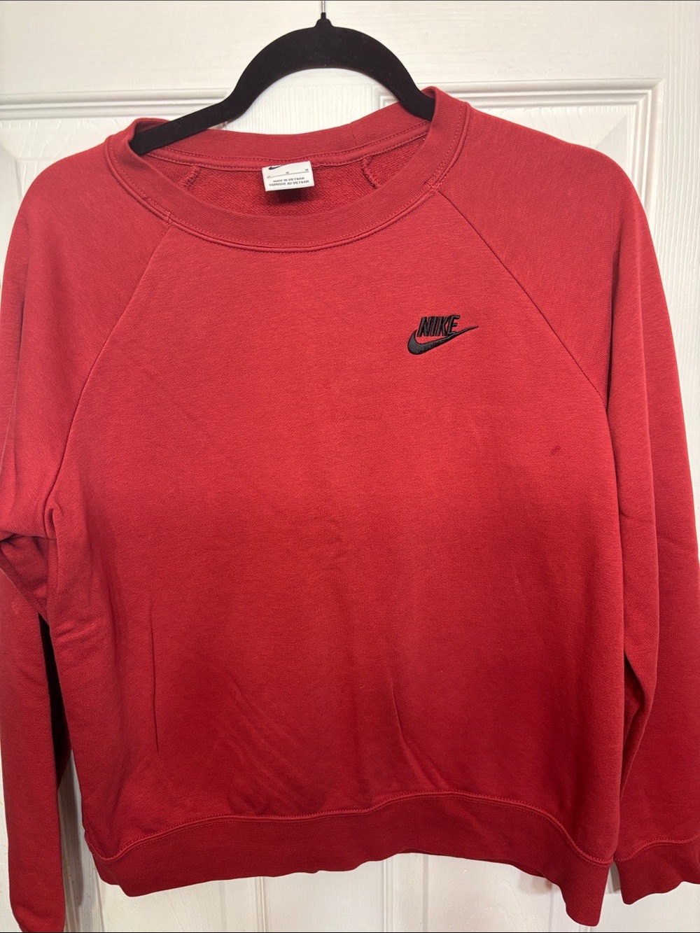Nike Women's Coral-Red Crewneck Sweatshirt with Embroidered Logo